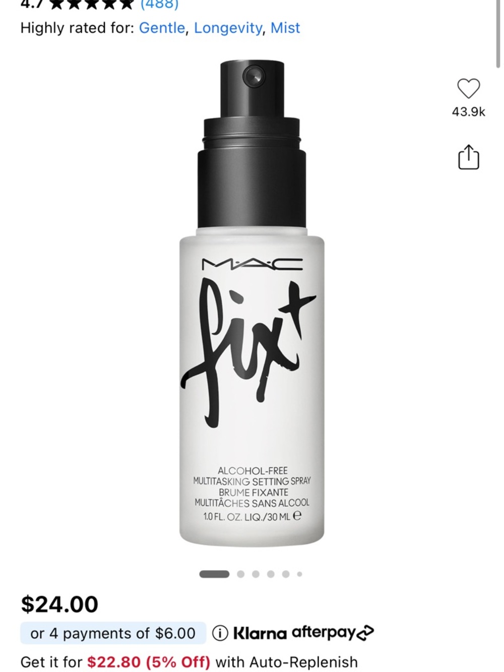 MAC Cosmetics Fix+ Setting Spray — White & Black Bottle